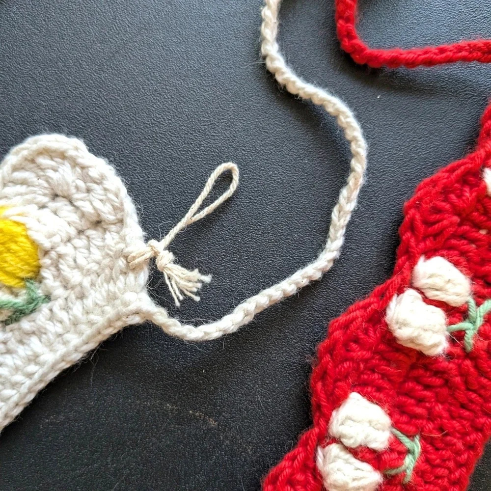 Hand Crocheted Fruit Collar Set Cherry Lemon Strawberry Costume Pet Doll 3 Pc